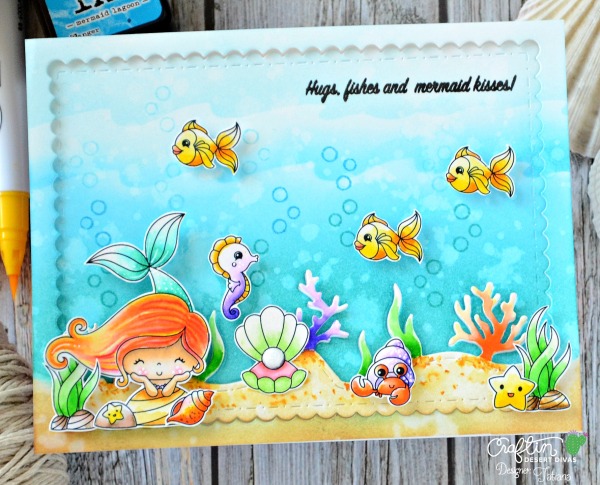 Hugs, Fishes and Mermaid Kisses! #handmadecard by Tatiana Trafimovich #tatianacraftandart - Mermaid Lagoon stamp set by Craftin Desert Divas #craftindeserdivas