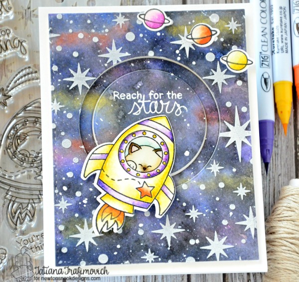 Reach For The Stars #handmade card by Tatiana Trafimovich #tatianacraftandart - Cosmic Newton stamp set by Newton's Nook Designs #newtonsnook