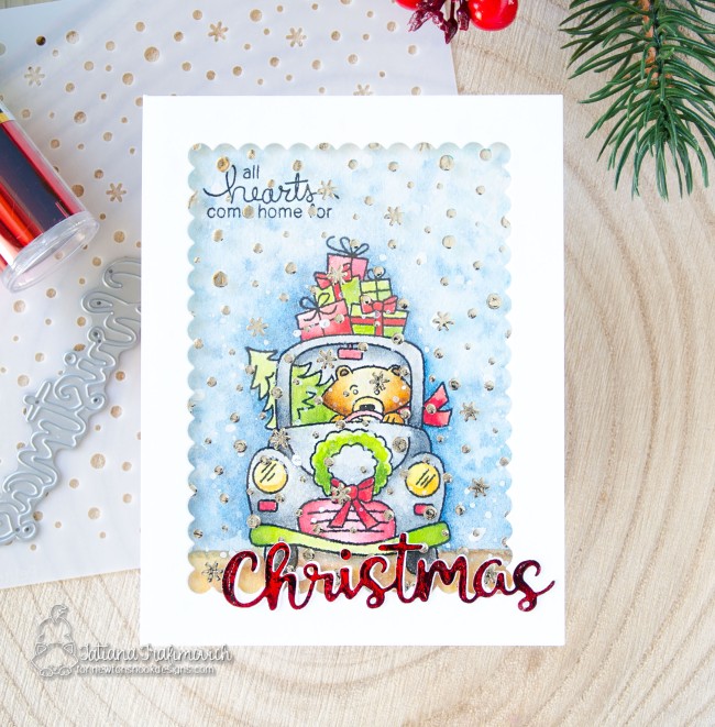 All Hearts Come Home For Christmas #handmade card by Tatiana Trafimovich #tatianacraftandart - Winston's Home For Christmas stamp set by Newton's Nook Designs #newtonsnook